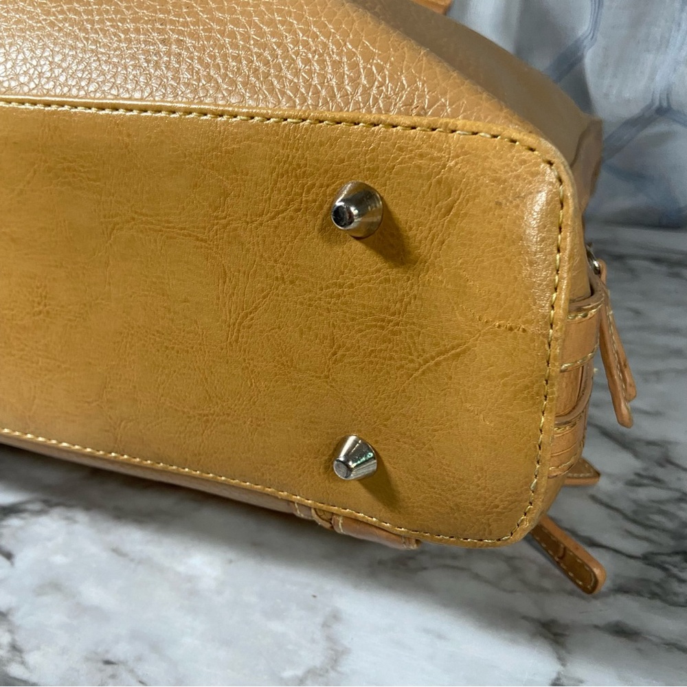 Vtg Coldwater Creek Embossed Tote Purse Document File Bag Silver Hardware Tan - Picture 10 of 15